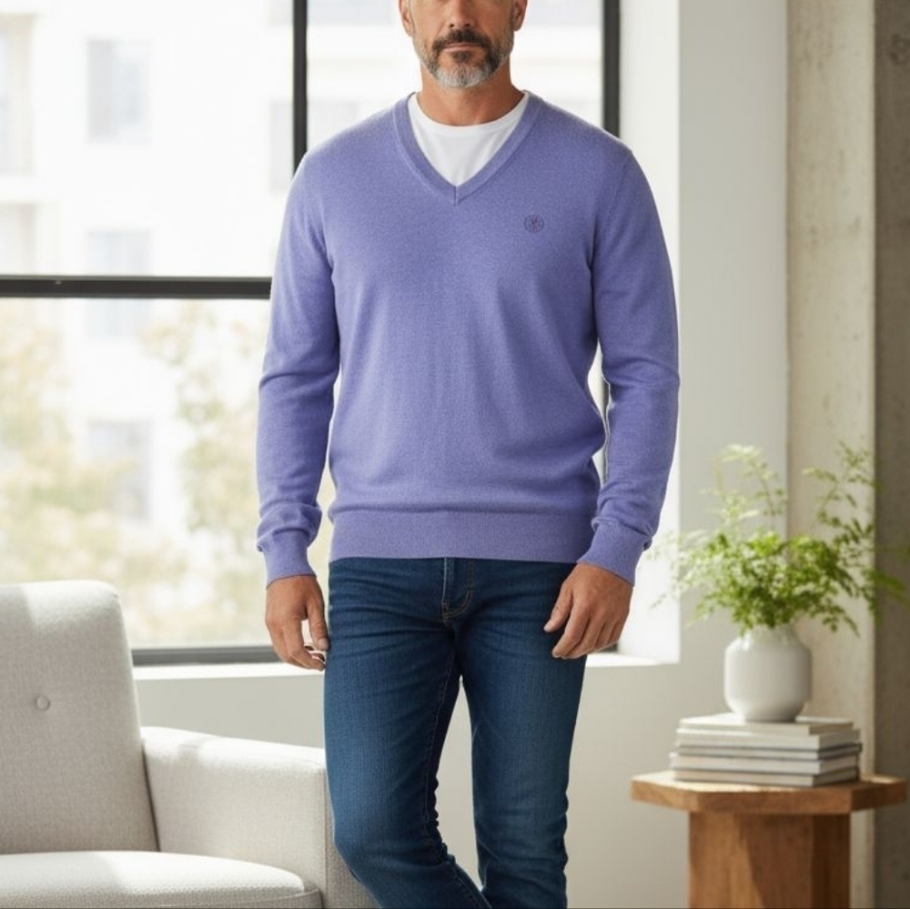 Brooks Brothers Supima Cotton Light Purple V Neck Sweater Mens Large